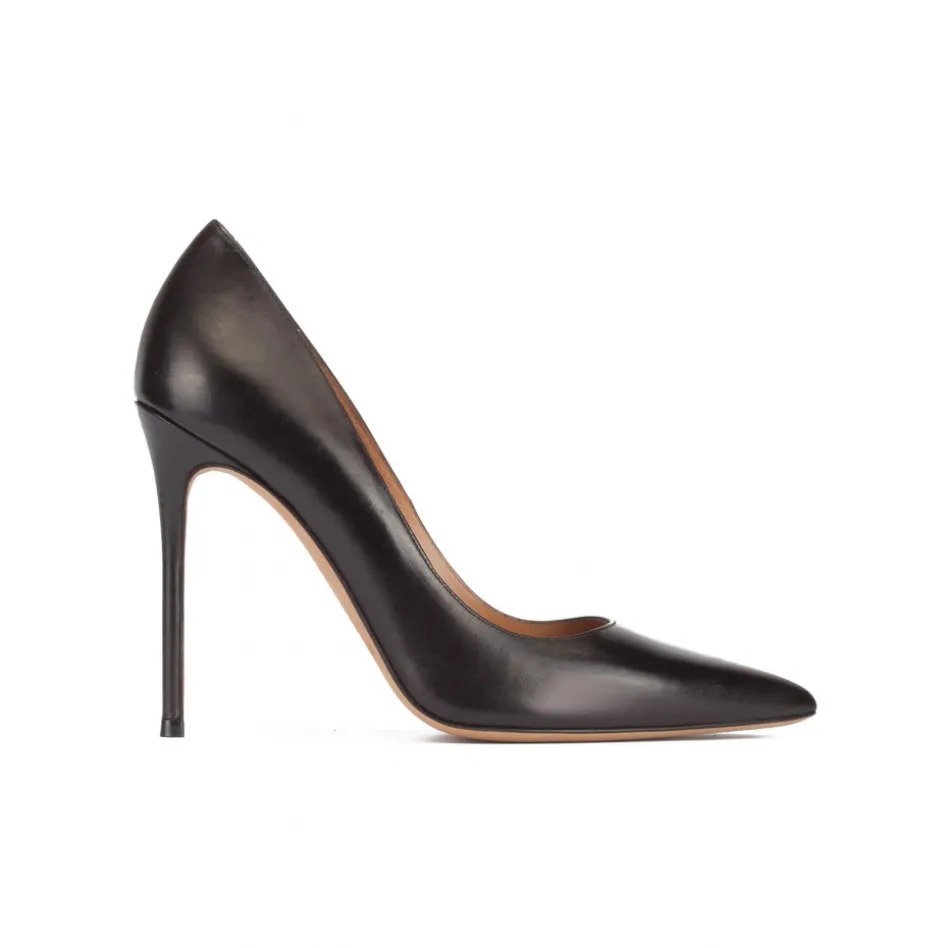 Kameron Black leather thin stiletto heel pumps with sleek pointed toe