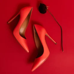 Kameron Heeled point-toe pumps in coral leather