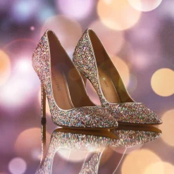 Kameron High heel pointy toe pumps in multicolored glitter