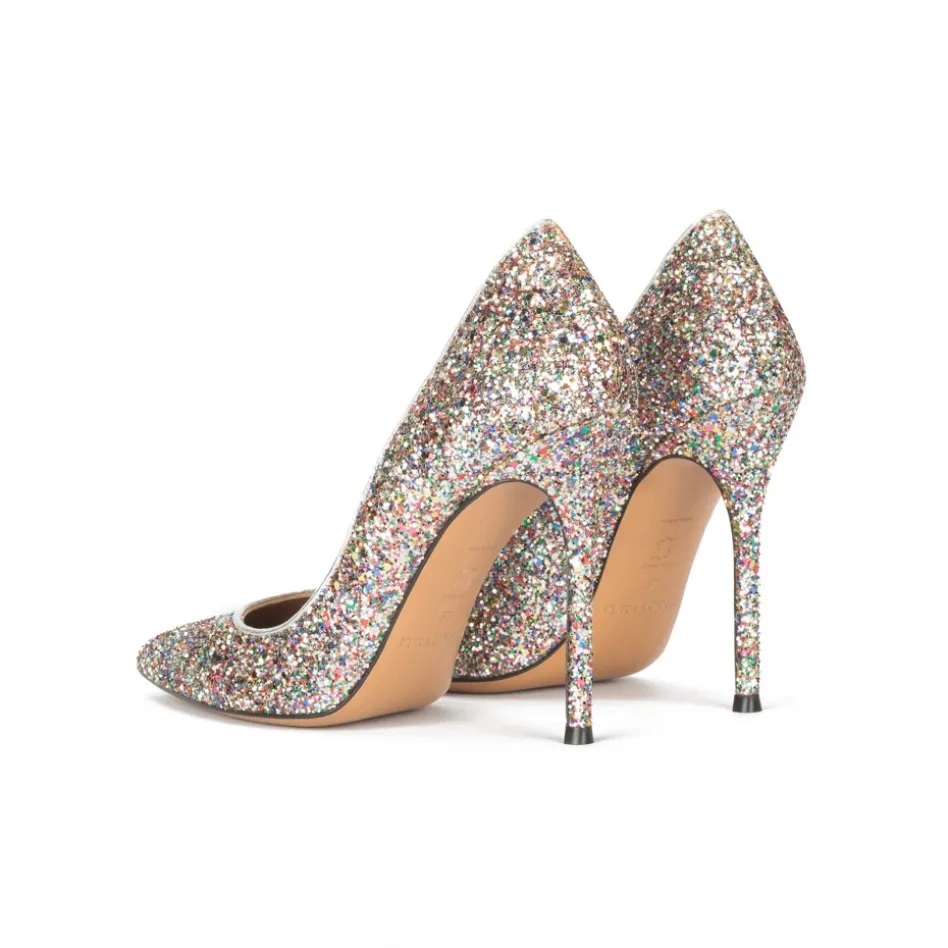 Kameron High heel pointy toe pumps in multicolored glitter
