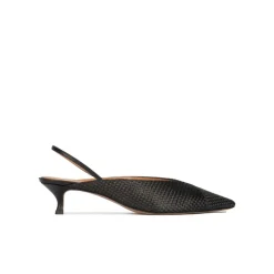Lanequia Black low heel slingback pumps in black raffia