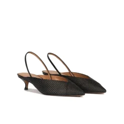 Lanequia Black low heel slingback pumps in black raffia