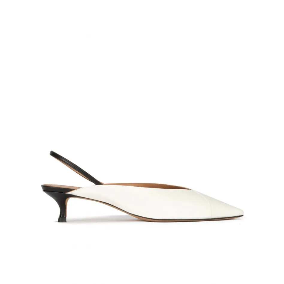 Lanequia Off-white kitten heel slingback pumps in leather