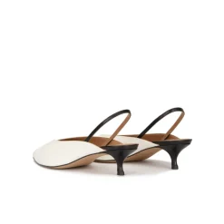 Lanequia Off-white kitten heel slingback pumps in leather