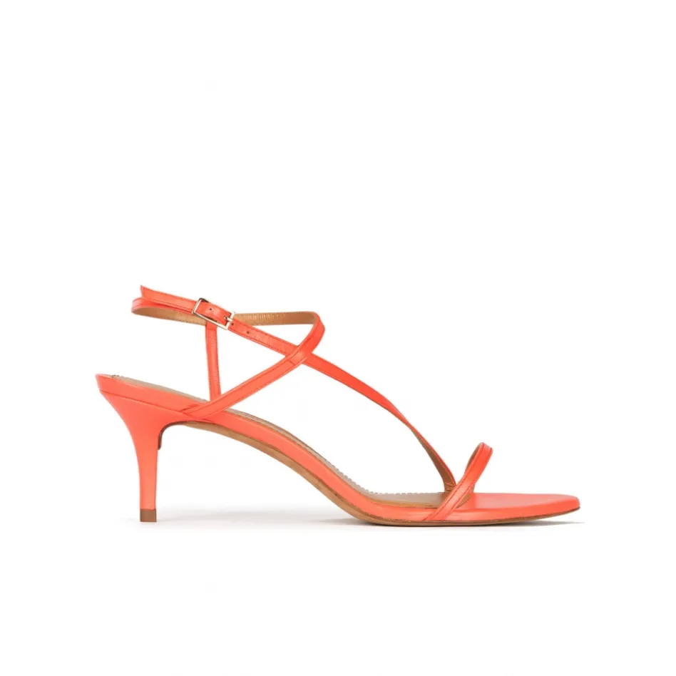 Laquenda Mid heel sandals in coral leather
