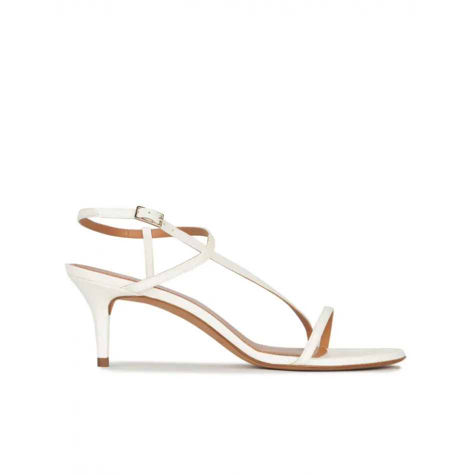 Laquenda Strappy mid heeled sandals in off-white leather