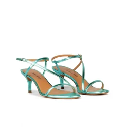 Laquenda Strappy mid heel sandals in aquamarine metallic leather