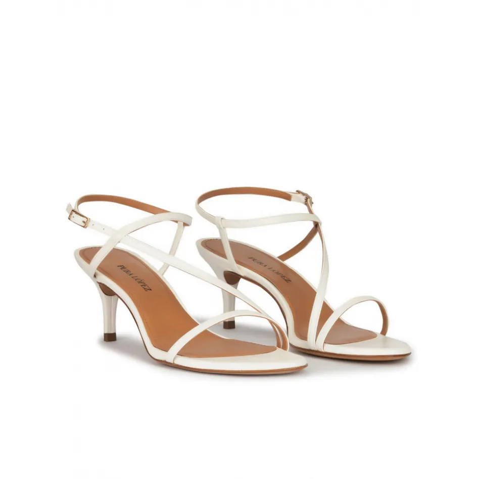 Laquenda Strappy mid heeled sandals in off-white leather