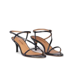 Laquenda Strappy mid heel sandals in navy blue leather
