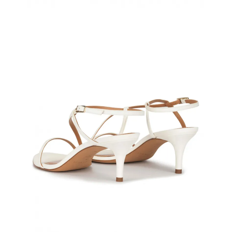 Laquenda Strappy mid heeled sandals in off-white leather