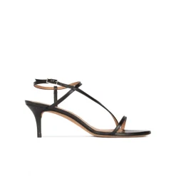 Laquenda Strappy mid stiletto heel sandals in black leather