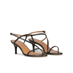 Laquenda Strappy mid stiletto heel sandals in black leather