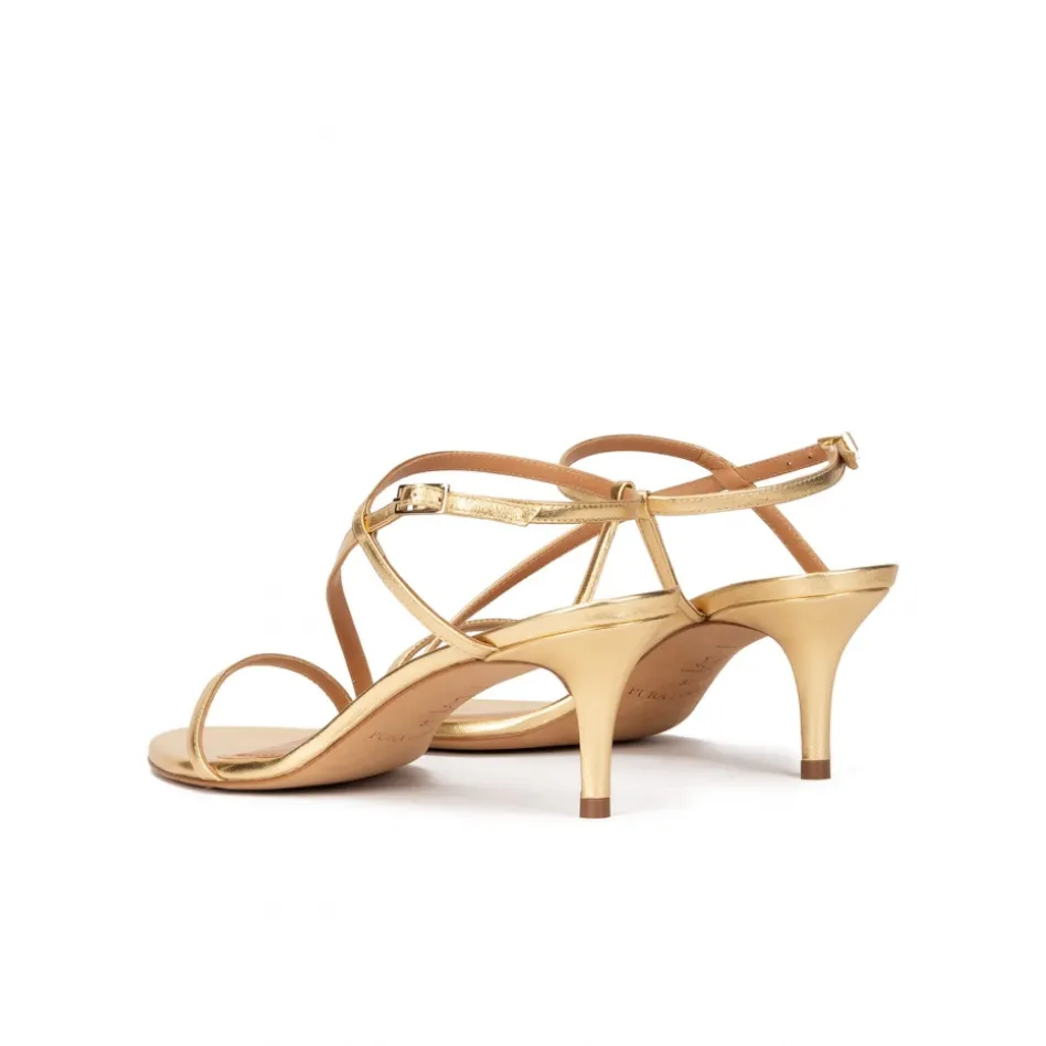 Laquenda Strappy mid stiletto heel sandals in gold leather