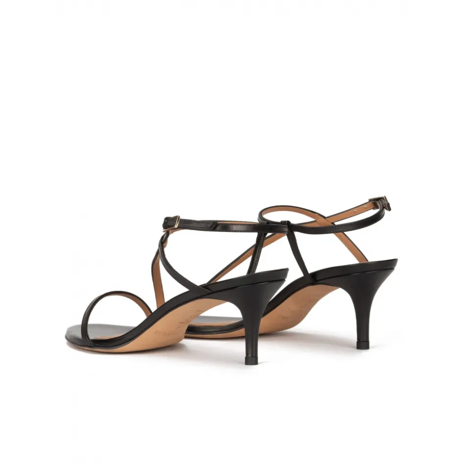 Laquenda Strappy mid stiletto heel sandals in black leather