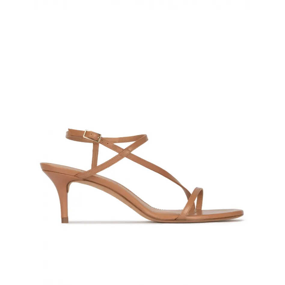 Laquenda Strappy mid-heeled sandals in camel leather