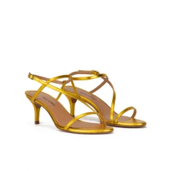 Laquenda Strappy mid-heeled sandals in yellow metallic leather