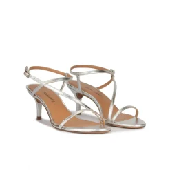 Laquenda Strappy mid-heeled sandals in silver metallic leather