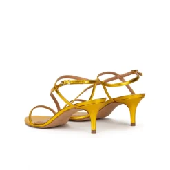Laquenda Strappy mid-heeled sandals in yellow metallic leather