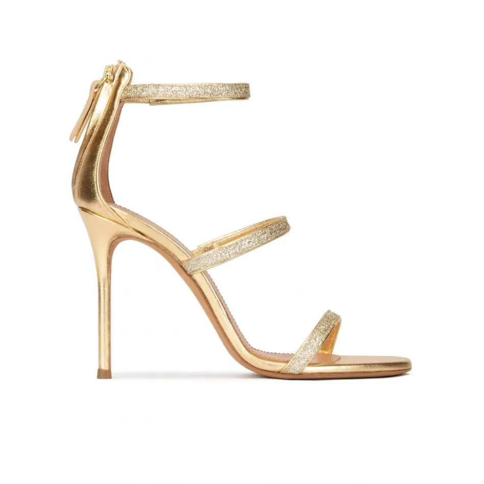 Laquisha High heel sandals in gold metallic leather and glitter