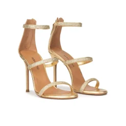 Laquisha High heel sandals in gold metallic leather and glitter