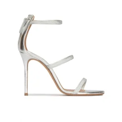 Laquisha Silver party high heel sandals in metallic leather and glitter