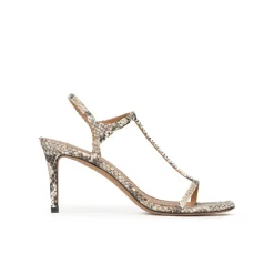 Leonique Snake-effect leather t-bar mid heel sandals