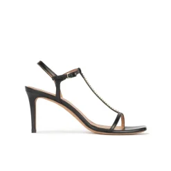 Leonique T-bar mid heel sandals in black leather