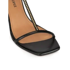 Leonique T-bar mid heel sandals in black leather