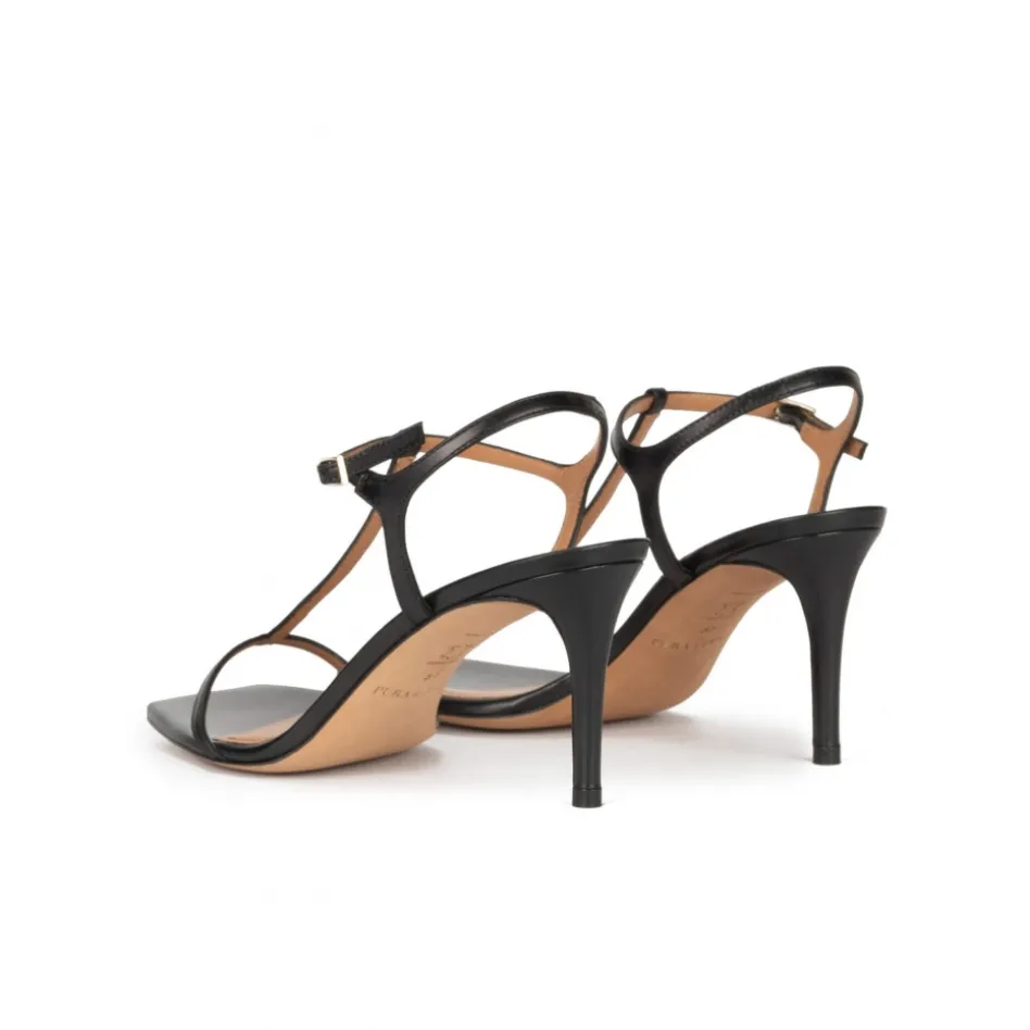 Leonique T-bar mid heel sandals in black leather