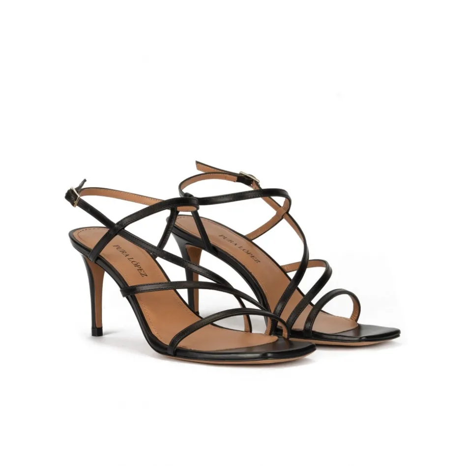 Marinique Mid heel sandals in black leather