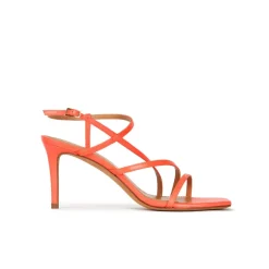 Marinique Squared-off toe mid heel sandals in coral pink leather