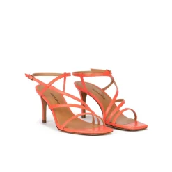 Marinique Squared-off toe mid heel sandals in coral pink leather
