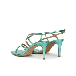 Marinique Squared-off toe mid heel sandals in aquamarine metallic leather