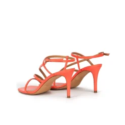 Marinique Squared-off toe mid heel sandals in coral pink leather
