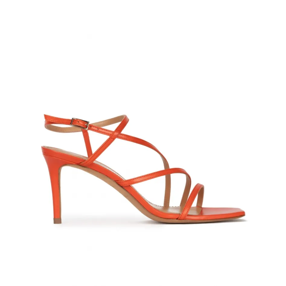Marinique Strappy squared-off toe mid heel sandals in orange leather