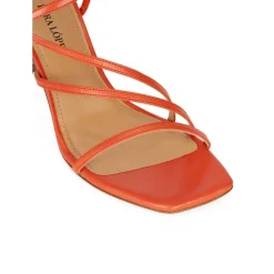 Marinique Strappy squared-off toe mid heel sandals in orange leather