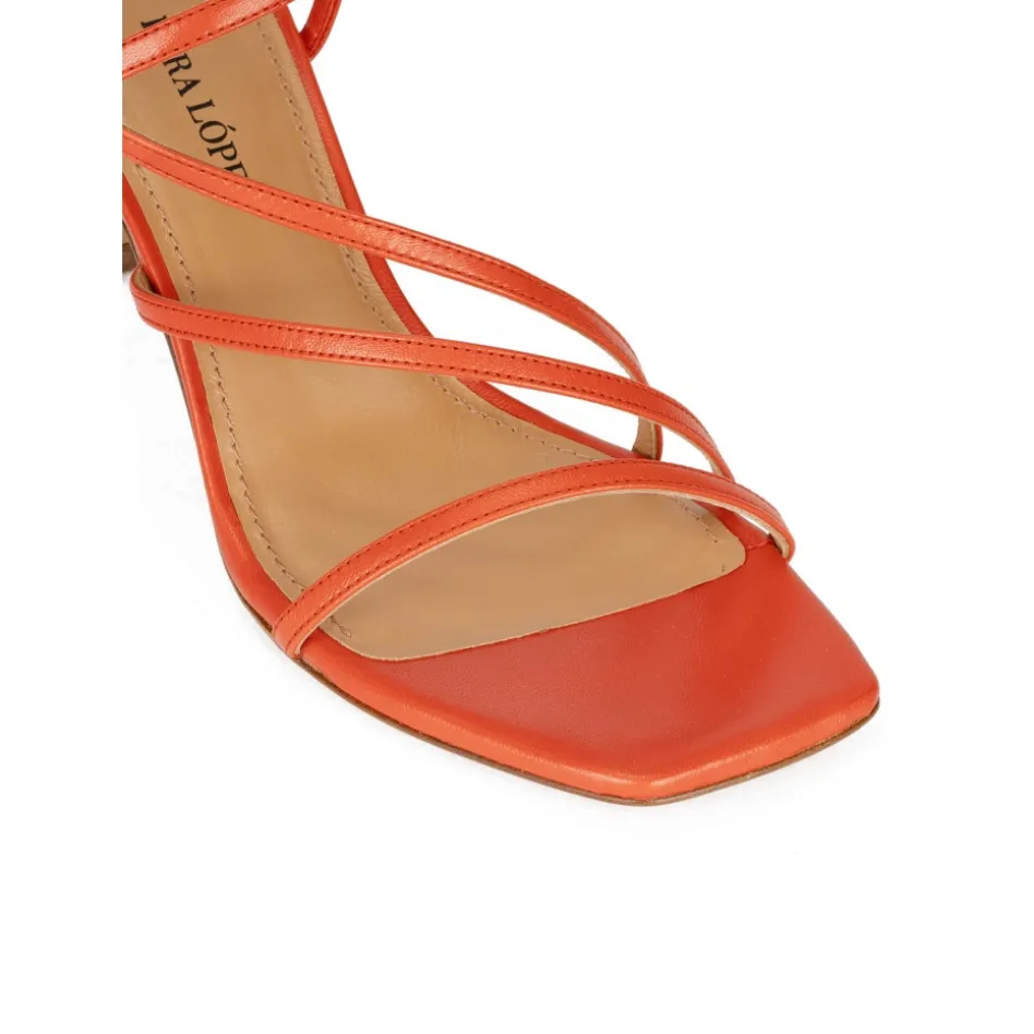 Marinique Strappy squared-off toe mid heel sandals in orange leather