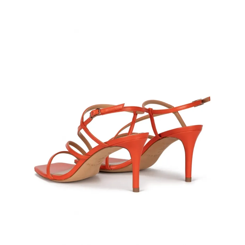 Marinique Strappy squared-off toe mid heel sandals in orange leather