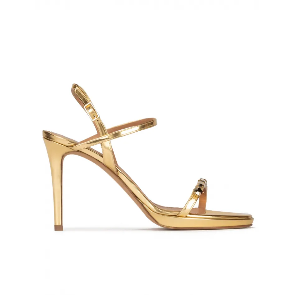 Marquel Crystal embellished platform high heel sandals in gold leather