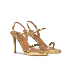 Marquel Crystal embellished platform high heel sandals in gold leather