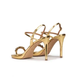 Marquel Crystal embellished platform high heel sandals in gold leather