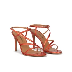Marquesa High stiletto heel sandals in coral metallic leather