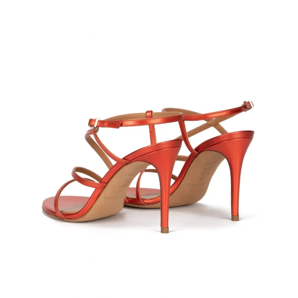 Marquesa High stiletto heel sandals in coral metallic leather