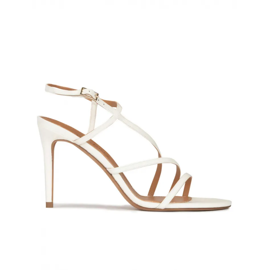 Marquesa Strappy stiletto heel sandals in off-white leather