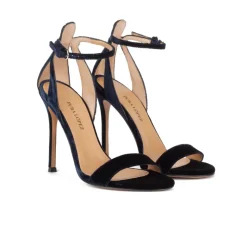 Martina Ankle strap high heel sandals in night blue velvet