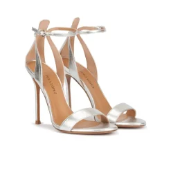 Martina Ankle strap high heel sandals in silver metallic leather