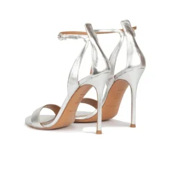 Martina Ankle strap high heel sandals in silver metallic leather