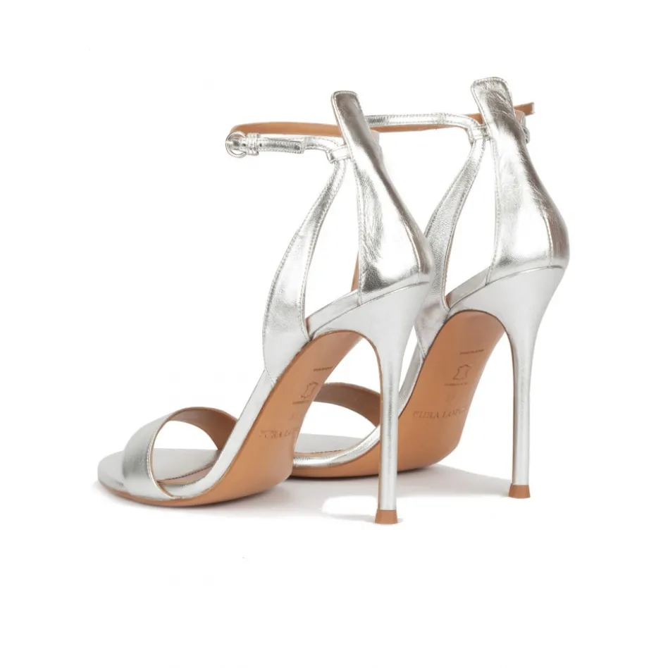 Martina Ankle strap high heel sandals in silver metallic leather