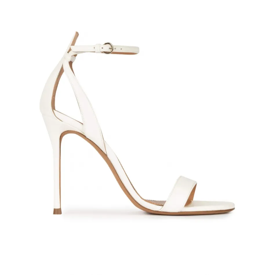 Martina Ankle-strap high stiletto heel sandals in off-white leather