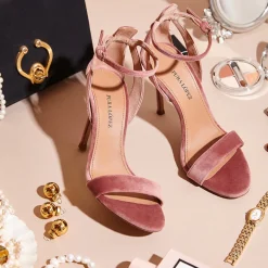 Martina Ankle-strap high heel sandals in nude velvet